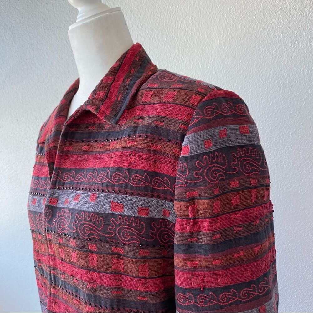 Alfred Dunner Aztec Pattern Jacket Red Beaded Open Front SZ 14 - Picture 4 of 14